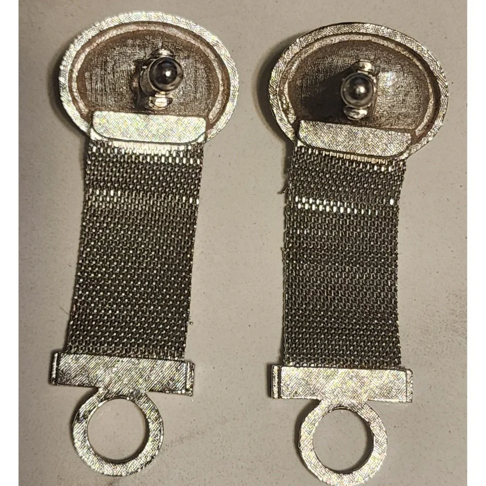 Vintage Silver Tone Blue Crystal Oval Mesh Wrap Around Cufflinks READ